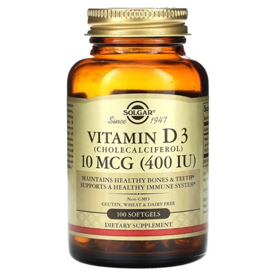 Solgar Vitamin D3 (Cholecalciferol), 10 mcg (400 IU), 100 Softgels