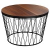 Round Coffee Table with Geometric Metal Base – Small Modern Accent Table for Living Room – Mid-Century Coffee Table by Lavish Home (Brown/Black) - 2 of 4