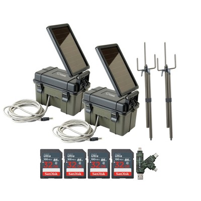 Stealth Cam Trail Camera Mount Stick with Solar  Auxiliary Power Pack 32GB Memory Cards and Card Reader (2 Pack)