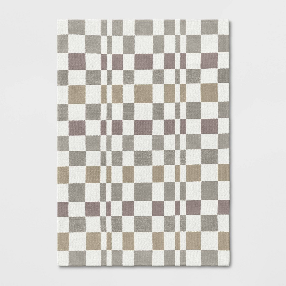 Photos - Doormat 5'x7' Checkered Woven Flatweave Area Rug White - Threshold™