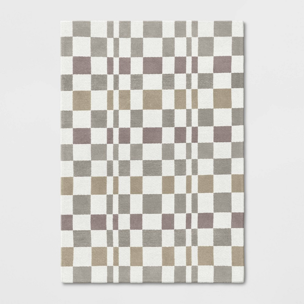 Photos - Area Rug 5'x7' Checkered Woven Flatweave  White - Threshold™