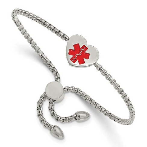 Black Bow Jewelry Stainless Steel, Enamel Heart Medical I.D. Adjustable Bracelet, 8.5 In - image 1 of 4