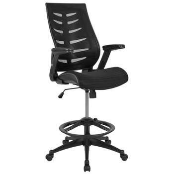 Flash Furniture High Back Mesh Spine-Back Ergonomic Drafting Chair with Adjustable Foot Ring and Adjustable Flip-Up Arms