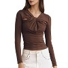 Women's Long Sleeve Crop Top Twist Front Cutout Detail Fitted Casual Elegant Shirt - 2 of 4