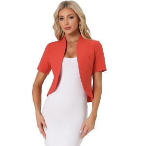 INSPIRE CHIC Women's Casual Open Front 3/4 Sleeve Collarless Business Blazer Cardigan - 1 of 4