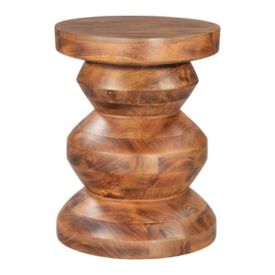 HomeRoots 21" Brown Solid Wood Round Pedestal End Table