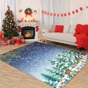 Christmas Rug Runner 2x6 Decorative Carpet Runner with Xmas Tree Snowman Reindeer Pattern - 1 of 4