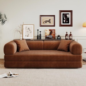 78.8" Brown Modern Convertible Floor Sofa Bed with Backrest Support and 2 Pillows, Upholstered Sleeper Loveseat for Living Room-3irtyhousy - 1 of 4