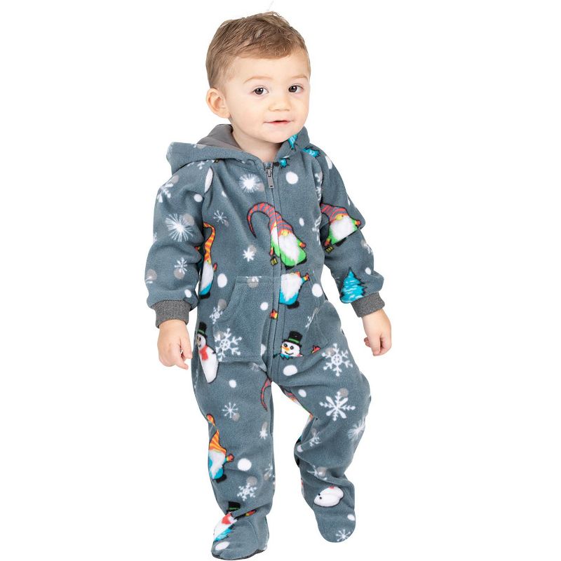 Footed Pajamas - Merry Gnomes Infant Hoodie Fleece Onesie, 2 of 5