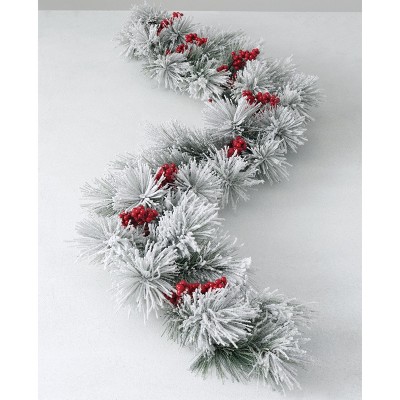 Sullivans Artificial Flocked Pine and Berry Garland 60"L White