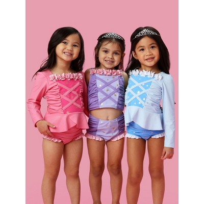 RuffleButts Girls UPF50+ Princess Dress-Up 2-Piece Swimsuit - Amethyst Princess, 6 — фото 6