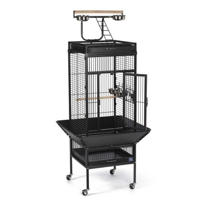 Black Wrought Iron Bird Cage with Play Top and Stand
