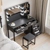 Gulches 47" Vanity Desk with Lights, Makeup Vanity Set with Charging Station, Dressing Table with 5 Drawers and Cabinet, Vanity Mirror , Black - 2 of 4