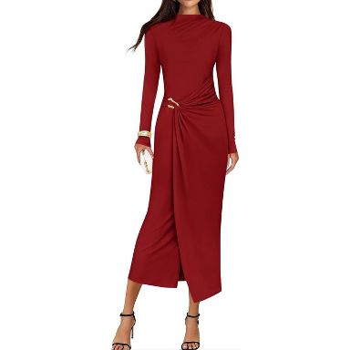 knee length dresses for ladies Red Retro Midi Dress Rockabilly Vintage Pinup Party Wedding Guest Bow –  Skelapparel main image 0