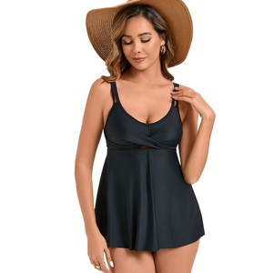 Clearlove Two Piece Tankini Swimsuits for Women Tummy Control Cutout Bathing Suit Tie Knot Flowy Swim Dress with Bottom - 1 of 2