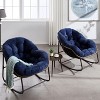 CAVINAS Rattan Rocking Accent Chair with Metal Legs & Padded Cushion,Comfy Lounge Chair for Front Porch,Blue - 2 of 4