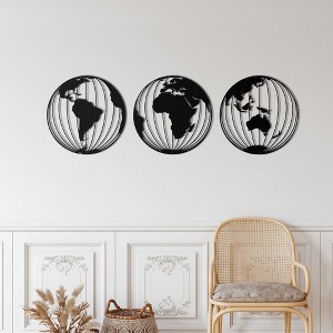 Sussexhome World Map 3 Globes Metal Wall Decor for Home and Outside - Wall-Mounted Geometric Wall Art Decor - Wall Decoration [15 x 15 inches] - 1 of 2