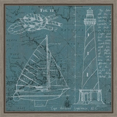 Coastal Blueprint III Blue Canvas Print with Grey Polystyrene Frame