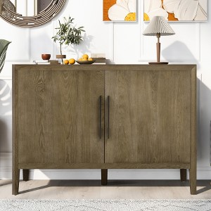 47.2" Farmhouse Sideboard with Ash Veneer, 2 Doors, Iron Handles, Adjustable Feet, Minimalist Wooden Storage Cabinet for Living Room - 1 of 4
