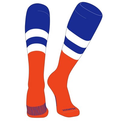PEAR SOX Striped OTC Baseball, Softball, Football Socks (D) Royal, White, Orange (L)