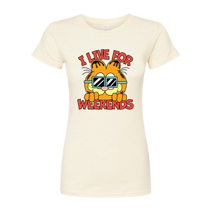 Women's - Garfield - I Live For Weekends Fitted Graphic T-Shirt - 1 of 3