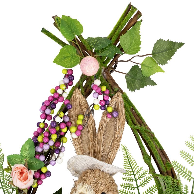 Northlight Flower Bunny Moss Vines Teardrop Easter Wreath - 22" - Pink - Unlit, 4 of 12