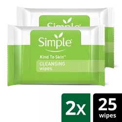 Unscented Simple Cleansing Facial Wipes Kind to Skin - 2x25ct
