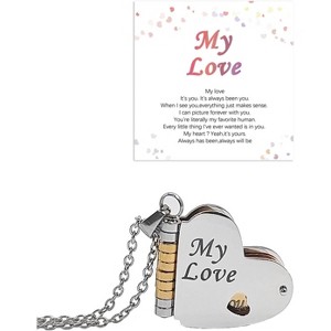 Daughter Love Book Necklace, Laser Engraved Page Pendant Stainless Steel Gift - 1 of 4