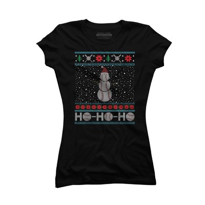 Junior's Design By Humans Christmas Baseball Snowman Ugly Christmas Xmas By pahari T-Shirt
