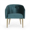 SKRAN Dining Arm Chair  - Teal Velvet Upholstered with Button Tufting and Iron Toothpick Legs for Modern Glam Dining Room - 4 of 4