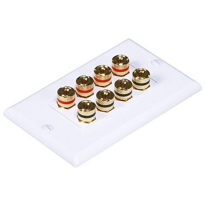 Monoprice High Quality Banana Binding Post Two-Piece Inset Wall Plate For 4 Speakers - Coupler Type