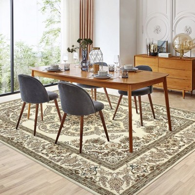 Garvee 9x12FT Large Area Rug -Washable Vintage Floral Boho Area Rug,Non-Slip,Soft Low-Pile Oriental Carpet