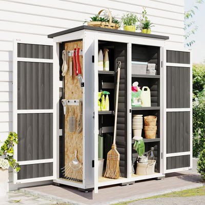 5.5ft H x 4.1ft L Outdoor Wood Storage Shed - Garden Tool Cabinet with Waterproof Asphalt Roof