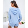 2 Piece Lounge Sets for Women V Neck Lantern Long Sleeve Hooded Top and Drawstring Shorts Sweatsuit Outfits - 4 of 4