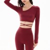 Clotth Women's Diagonal Neck Yoga Top - Long Sleeve Cap Thin String Tie Sport Top, Slimming Tight Fit Workout Top for Fitness - 4 of 4