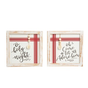 Transpac MDF Ticking Stripe Block Decor Set of 2 Christmas Home Decorations Freestanding Wood Signs - 1 of 1