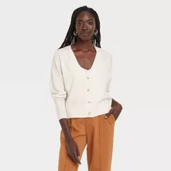 Women's Fine Gauge Ribbed Cardigan - A New Day™ Cream S