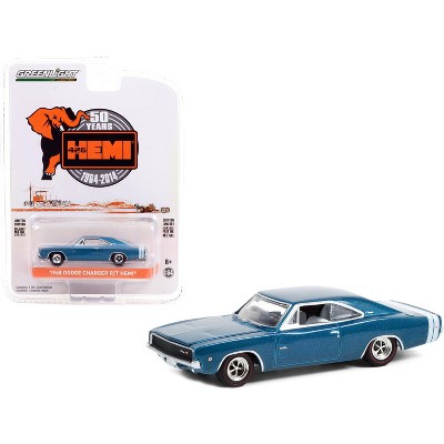 1968 Dodge Charger R/T HEMI Blue Met. w/White Stripes "426 HEMI 50 Years Anniversary" 1/64 Diecast Model Car by Greenlight