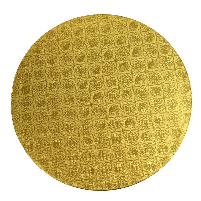 O'Creme Round Gold Cake Drum Board, 14" x 1/2" High, Pack of 5, 1 of 4