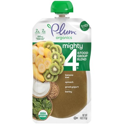 Plum Organics Mighty 4 Banana Kiwi Spinach Greek Yogurt & Barley Baby Food Pouch - 4oz