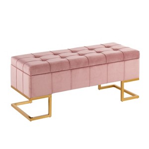 CAVINAS Velvet Storage Ottoman Bench with Gold Metal Frame,Upholstered Storage Ottoman,Storage Benches for Living Room,Bedroom - 1 of 4