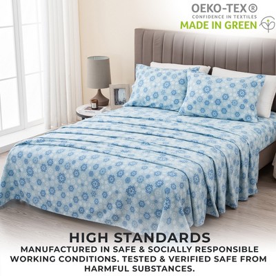 King Blue Snowflake Cotton Flannel Sheet Set