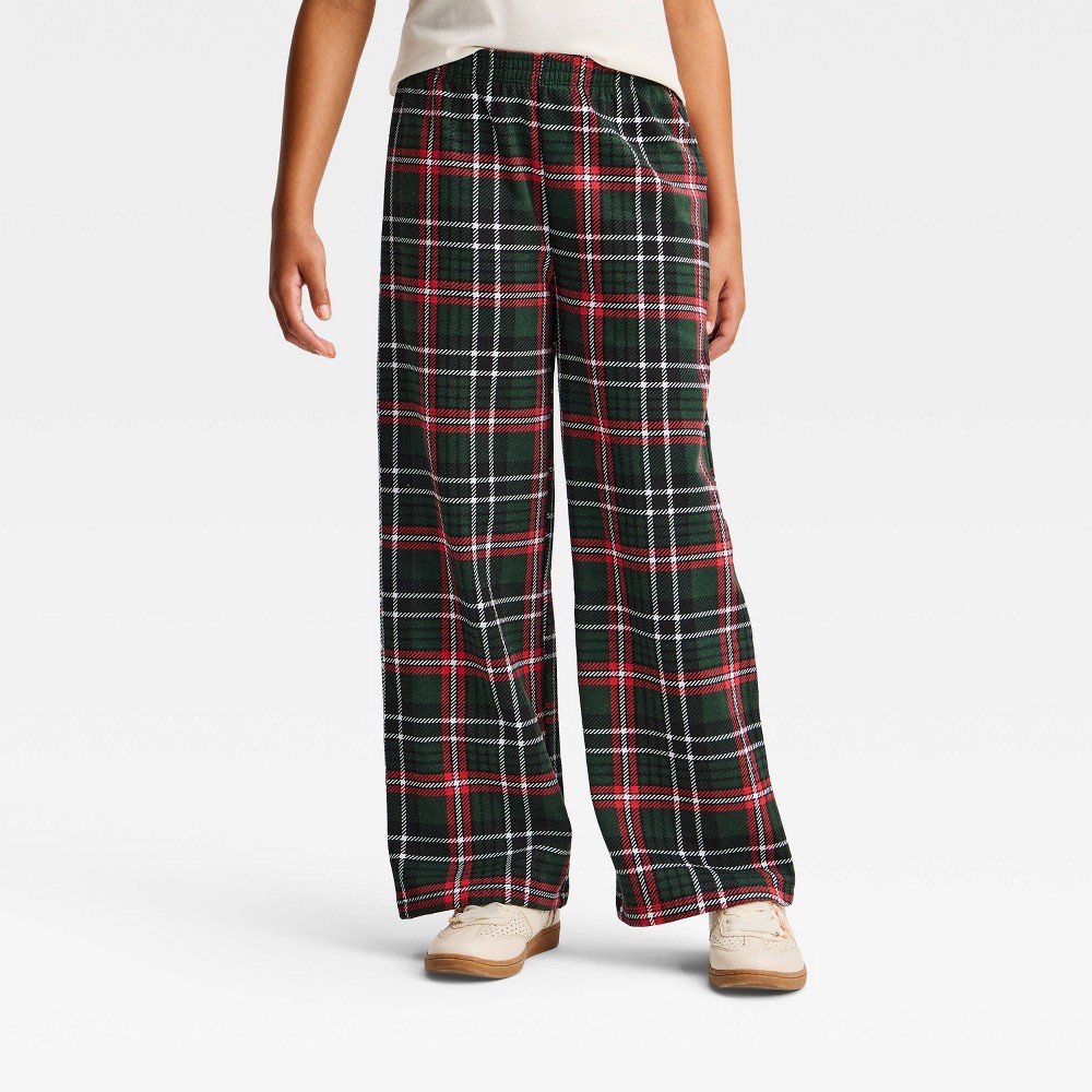 Girls' Grayson Threads Kids Christmas Plaid Wide Leg Pants - Green S