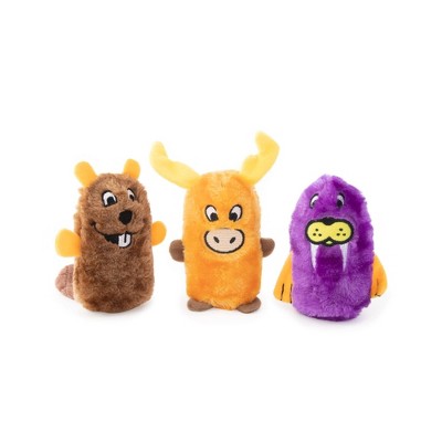ZippyPaws Squeakie Buddies- No Stuffing Dog Toys for Small & Medium Dogs, Soft Plush Puppy Product, Beaver, Moose, & Walrus- 3-Pack