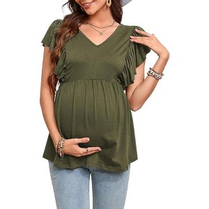 Clearlove 2025 Womens Cotton Blend Maternity Nursing Tops/Shirts Wrap V Neck Tie Back Clothes/Tunic Casual Pregnancy Blouse - 1 of 4