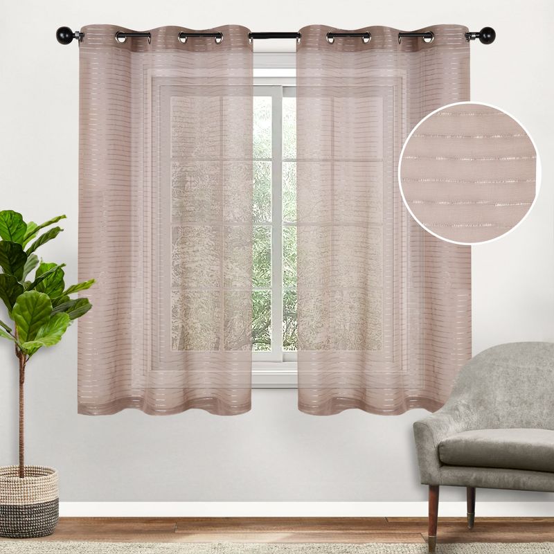 Bohemian Rustic Striped Light Filtering Sheer Curtains, Set of 2 by Blue Nile Mills, 5 of 7
