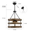LNC Laius Drum Chandelier, 3-Light Matte Black and Brown Wood, Modern Farmhouse, 15.5-in, 18-in - 3 of 4