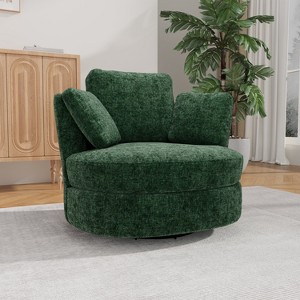 Mlmh & Kngwa 40.4" W Chenille Swivel Barrel Chair with Pillows - 1 of 4
