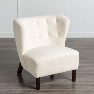 Accent Chair,Upholstered Armless Chair Faux Shearling Wingback Chair with Wood Legs,Modern Reading Chair for Living Room Small Space-Maison Boucle - 1 of 4