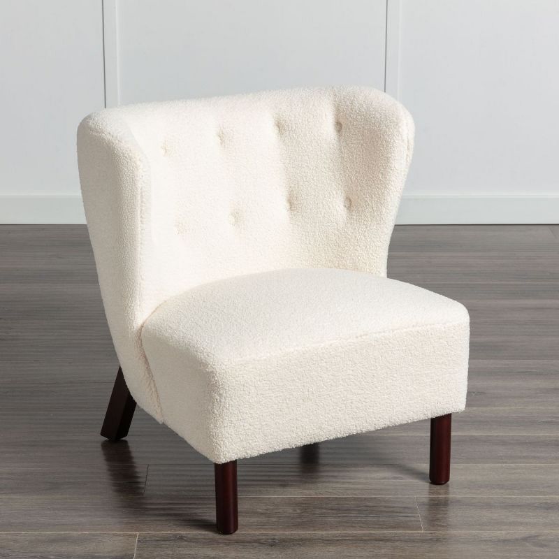 Accent Chair,Upholstered Armless Chair Faux Shearling Wingback Chair with Wood Legs,Modern Reading Chair for Living Room Bedroom Small Space Apartment, 1 of 11